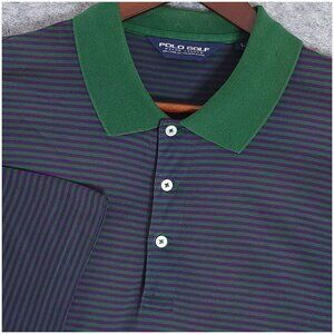 POLO GOLF RALPH LAUREN Green Purple Stripe Pima Cotton Polo Shirt Size Large